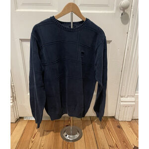 Izod Men's Navy Blue Windowpane Crewneck Sweater Size L Y2K Style